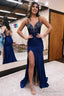 Mermaid Spaghetti Straps Satin Prom Dresses with Beading