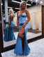 Mermaid Spaghetti Straps Satin Prom Dresses with Slit