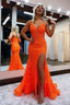 Mermaid Spaghetti Straps Sequined Lace Prom Dresses