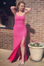 Mermaid Sparkly Pink Sequins Long Prom Dresses with Slit