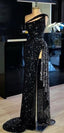 Mermaid Sparkly Sequin Black High Slit Sexy Elegant Modest Long Prom Dresses, Evening Dresses