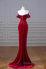 Mermaid Strapless Burgundy Velvet Prom Dresses Evening Dresses