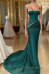 Mermaid Strapless Floor-length Sleeveless Open Back Prom Dresses