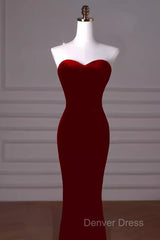 Mermaid Strapless Red Prom Dresses Long Party Dresses