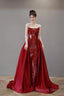 Mermaid Strapless Sequin Red Prom Dresses Long Evening Dress