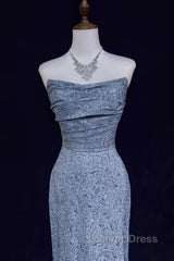 Mermaid Strapless Sequined Long Prom Dresses Elegant Formal Evening Dresses