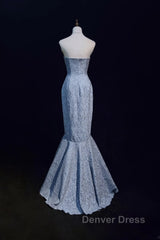 Mermaid Strapless Sequined Long Prom Dresses Elegant Formal Evening Dresses