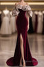 Mermaid Strapless Wine Red Long Prom Dresses