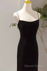 Mermaid Straps Black Velvet Long Prom Dresses