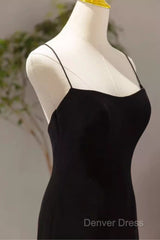 Mermaid Straps Black Velvet Long Prom Dresses