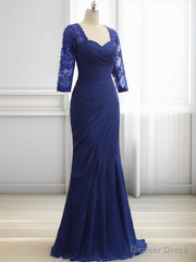 Mermaid Sweetheart 3/4 Sleeves Pleated Floor-Length Chiffon Mother of the Bride Dress