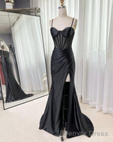 Mermaid Sweetheart Sheer Top Slit Satin Dress