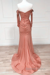 Mermaid Terracotta Ruched Split Satin Dresses