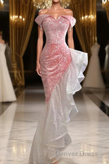 Mermaid / Trumpet Prom Dresses Party Dresses Evening Party Floor Length Sleeveless Off Shoulder Tulle with Pearls Sequin