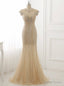 Mermaid Tulle Beading Prom Dresses O Neck Short Sleeve