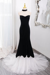 Mermaid Tulle Velvet Black Long Prom Dress, Mermaid Long Formal Dress
