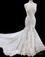 Mermaid V Neck Empire Wedding Dresses Lace Open Back