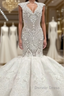 Mermaid V Neck Floor Length Backless Tulle Beading Applique Wedding Dresses