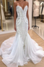 Mermaid V Neck Floor Length Sleeveless Tulle Applique Wedding Dresses