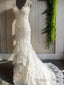 Mermaid V-Neck Lace Sweep Train Tulle Wedding Dresses