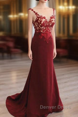 Mermaid V Neck Prom Dresses Lace Open Back