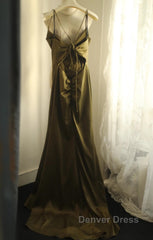 Mermaid V-Neck Satin Long Prom Dresses Elegant Spaghetti Strap Formal Dresses