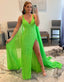 Mermaid V Neck Sequin Prom Dresses with Slit