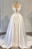 Mermaid V Neck Spaghetti strap Lace Floor Length Sleeveless Applique Beaded With Side Train Wedding Dresses
