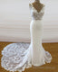 Mermaid V Neck Sweep Train Lace Embroidery Wedding Dresses