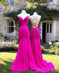 Mermaid V-Neckline Cross-Back Satin Dress