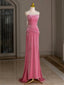 Mermaid Velvet Beads Pink Long Prom Dresses, Pink Long Formal Dresses