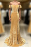Mermaid Velvet Bridesmaid Dress Off Shoulder Gold Wedding Prom Dresses