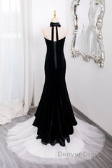 Mermaid Velvet Tulle Black Long Prom Dresses, Black Long Formal Dresses