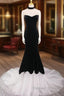Mermaid Velvet Tulle Black Long Prom Dresses, Black Long Formal Dresses