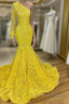 Mermaid Yellow One Shoulder Long Sleeve Prom Dresses