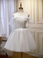 Mini Short Beige Prom Dress, Puffy Beige Homecoming Dresses With Lace