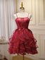 Mini Short Burgundy Prom Dress, Puffy Cute Burgundy Homecoming Dresses