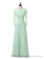 Mint Green A Line Long Sleeves Chiffon Lace Mother Of The Bride Dresses
