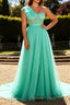 Mint Green A Line One Shoulder Corset Long Prom Dress With Slit