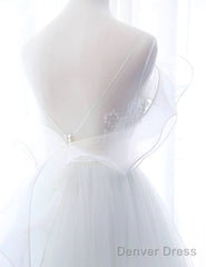 Mint Green And White Glam Tulle With Lace Long Wedding Party Dress, Beautiful Formal Dresses