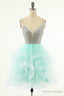 Mint Green Beaded Layered Tulle Homecoming Dresses