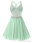 Mint Green Chiffon V Neck Homecoming Dresses