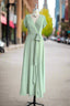 Mint Green Sheath Floor Length Short Sleeves V Neck Chiffon Bridesmaid Dresses