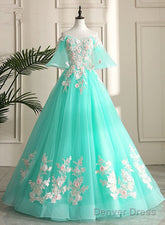 Mint Green Sweetheart Sweetheart Flowers Tulle Formal Dress, Mint Green Formal Dress