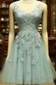 Mint Green Tulle Short Lace Beaded Knee Length Wedding Party Dresses, Lovely Homecoming Dresses Prom Dresses