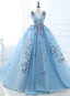 Mirusponsa Real Image Light Blue V Neck Quinceanera Dress Ball Gowns Dresses