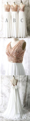 Mismatched Sequin Top White Chiffon Sleeveless Long Column Bridesmaid Dresses For Wedding,