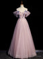 Modern Pink Tulle Sequins Beading Prom Dresses