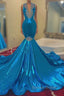 Modern Sequins Appliques V Neck Sleeveless Long Mermaid Prom Dresses