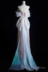 Modest A Line Off The Shoulder Pink Sequin Long Floor Length Pearls Prom Dresses